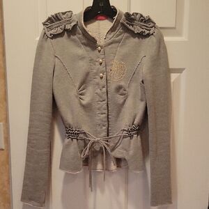 10 Feet Gray Ruffled Shoulder Tie-Waist Cardigan